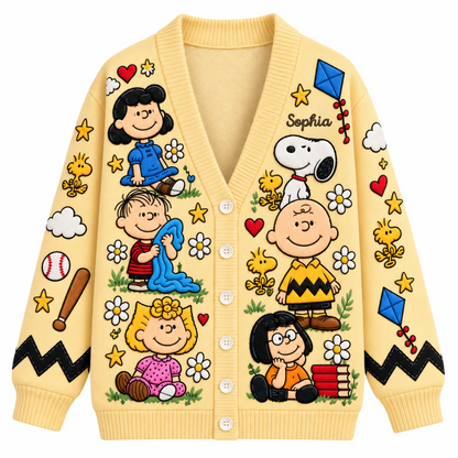 PN Celebrates Friendship Cute Cartoon Cozy Cardigan, Vintage Style Gifts For Her