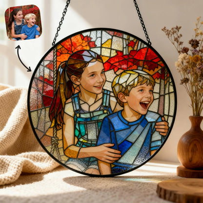 Portrait Ornament, Personalized Christmas Suncatcher, Couple or Family Photo Gift, Holiday Keepsake