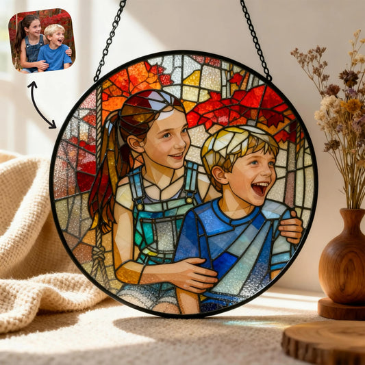 Portrait Ornament, Personalized Christmas Suncatcher, Couple or Family Photo Gift, Holiday Keepsake