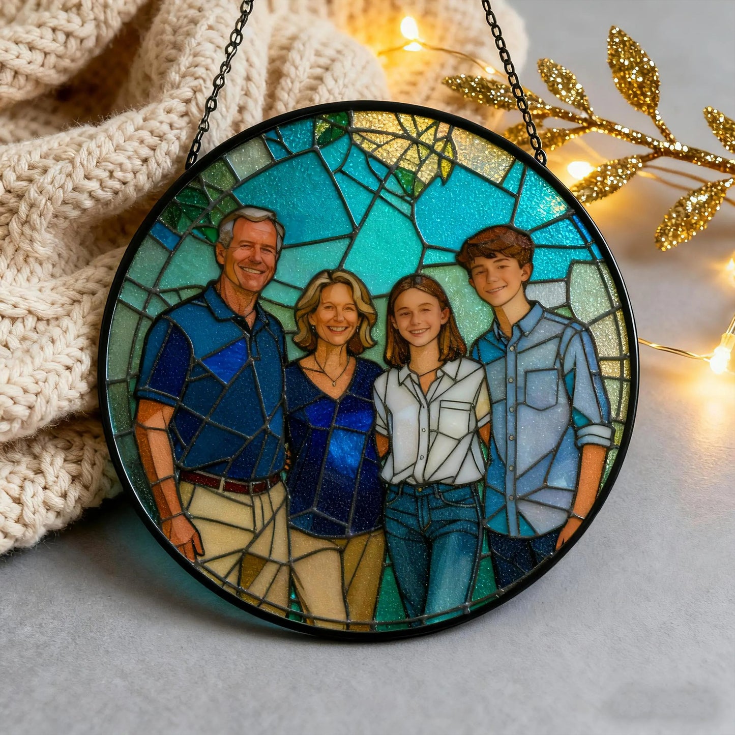 Portrait Ornament, Personalized Christmas Suncatcher, Couple or Family Photo Gift, Holiday Keepsake