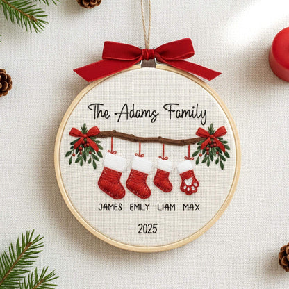 Personalized Family Christmas Ornament, Custom Embroidery Hoop, Holiday Stocking Ornament