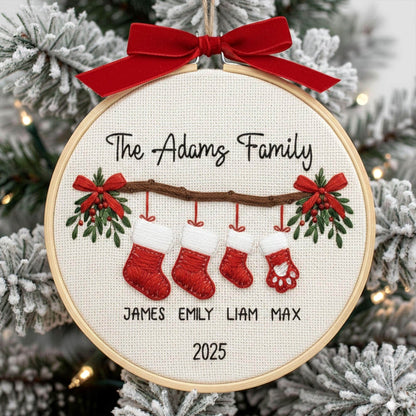 Personalized Family Christmas Ornament, Custom Embroidery Hoop, Holiday Stocking Ornament