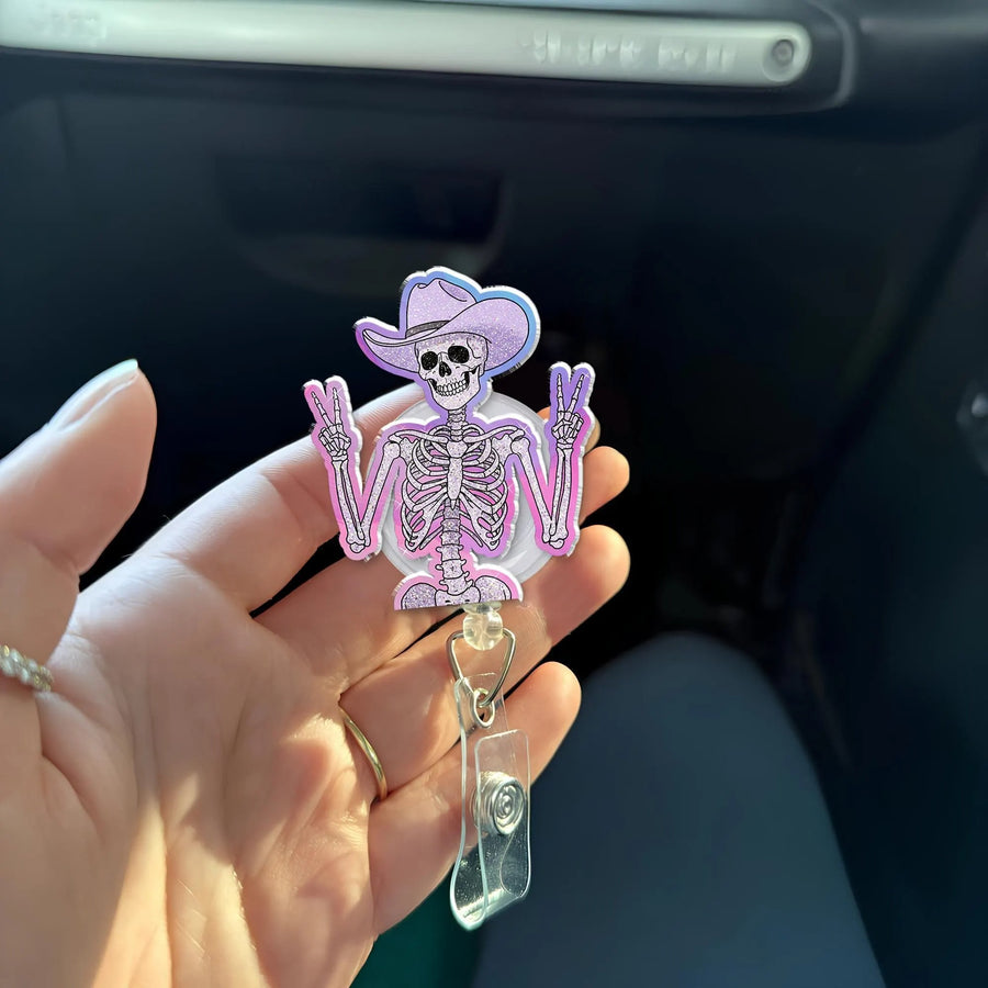 Skeleton Cowboy Badge Reel, Funny Badge Reel, RN Id Holder