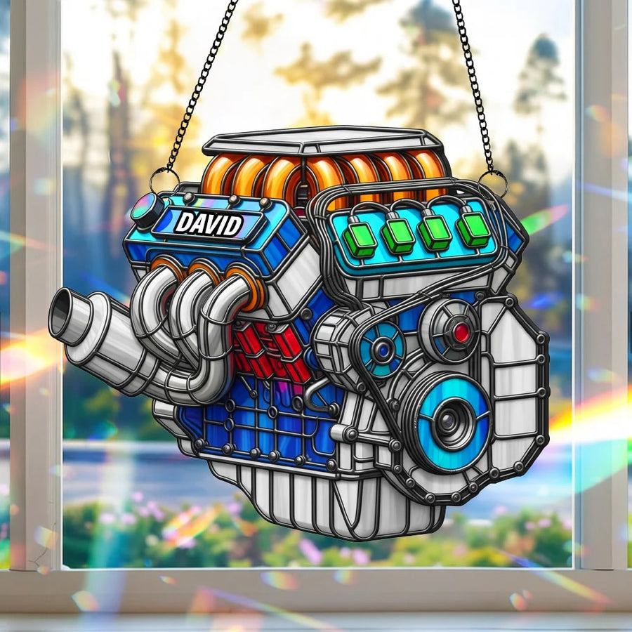 Custom Hot Rod Engine Personalized Gifts For Car Lovers Suncatcher
