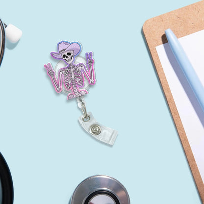 Skeleton Cowboy Badge Reel, Funny Badge Reel, RN Id Holder