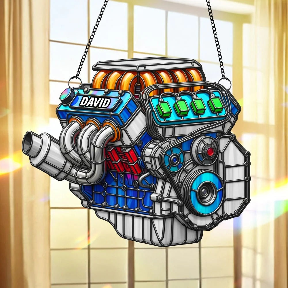 Custom Hot Rod Engine Personalized Gifts For Car Lovers Suncatcher