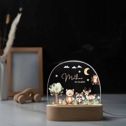 Personalized Night Lamp Forest Animals, Baby Gift Birth, Gift For Birth, Christening Gift