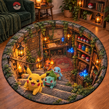 30th Anniversary Adventure Creature Round Rug – Retro Game Room Floor Decor