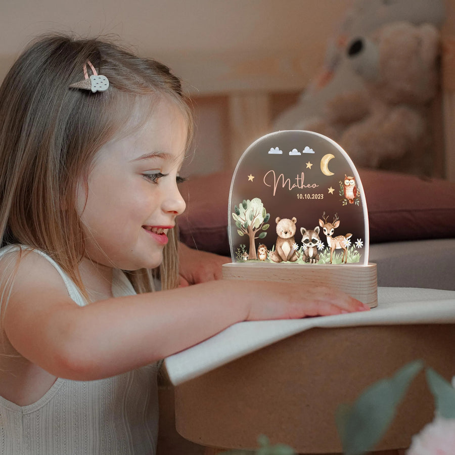 Personalized Night Lamp Forest Animals, Baby Gift Birth, Gift For Birth, Christening Gift
