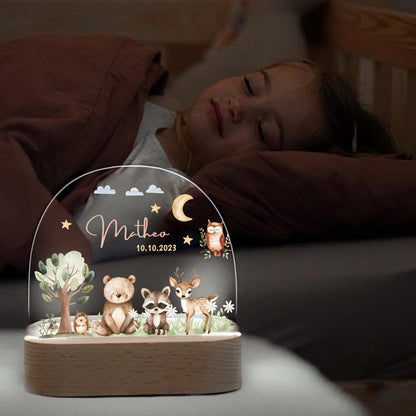 Personalized Night Lamp Forest Animals, Baby Gift Birth, Gift For Birth, Christening Gift