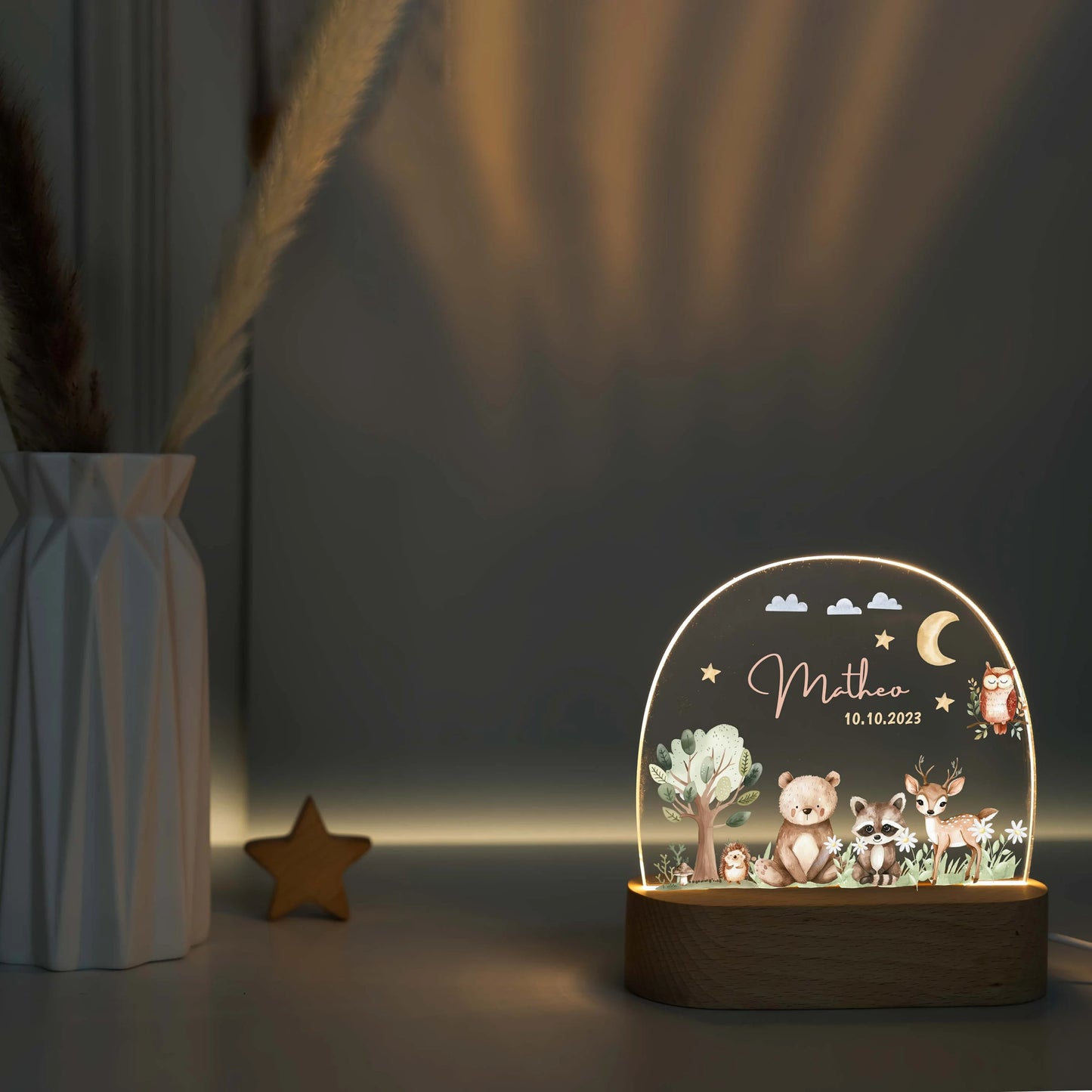 Personalized Night Lamp Forest Animals, Baby Gift Birth, Gift For Birth, Christening Gift