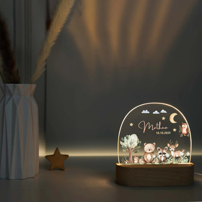 Personalized Night Lamp Forest Animals, Baby Gift Birth, Gift For Birth, Christening Gift