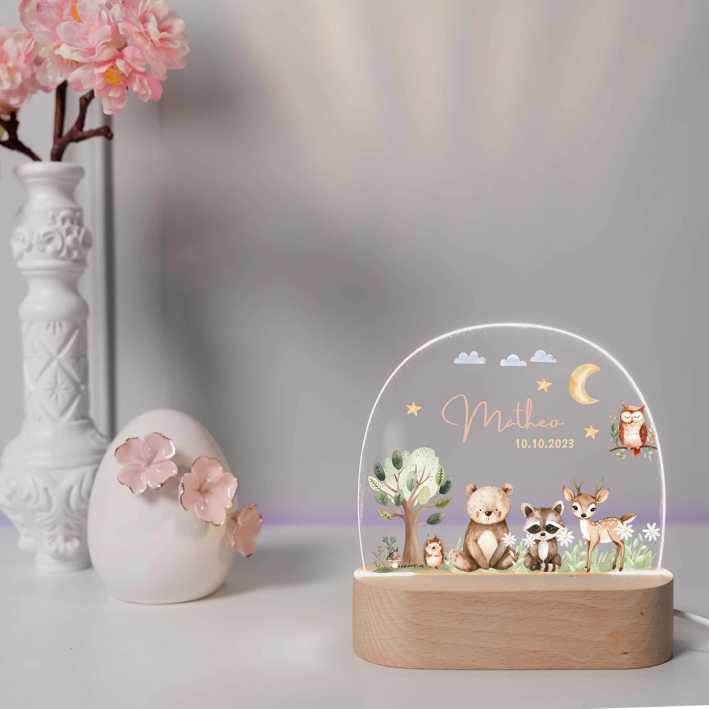 Personalized Night Lamp Forest Animals, Baby Gift Birth, Gift For Birth, Christening Gift