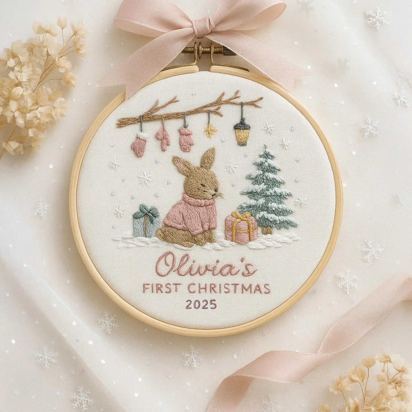 Personalized Embroidered Baby's First Christmas Ornament Keepsake