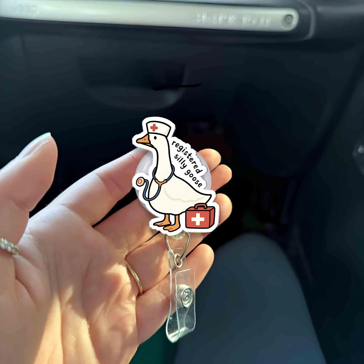 Registered Silly Goose Nurse Badge Reel, Funny RN ID Holder