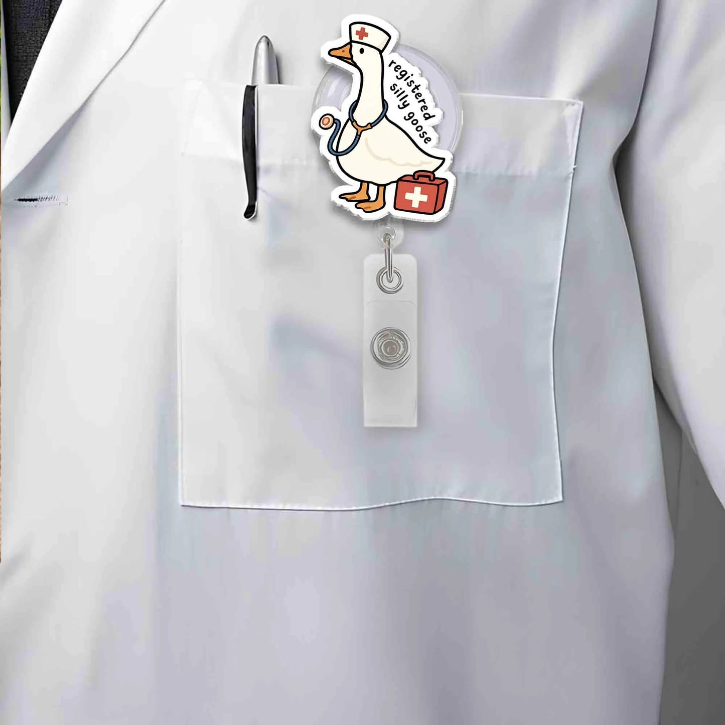 Registered Silly Goose Nurse Badge Reel, Funny RN ID Holder