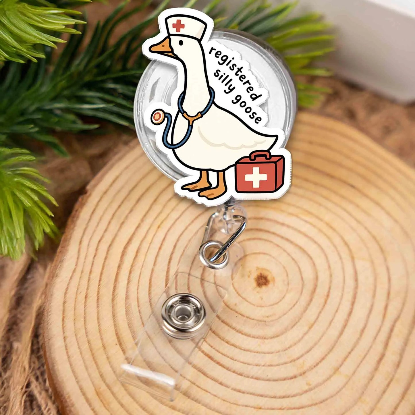 Registered Silly Goose Nurse Badge Reel, Funny RN ID Holder