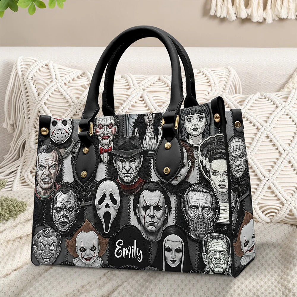 Horror Patches Leather Bag, Personalized Gifts For Horror Movie Fans