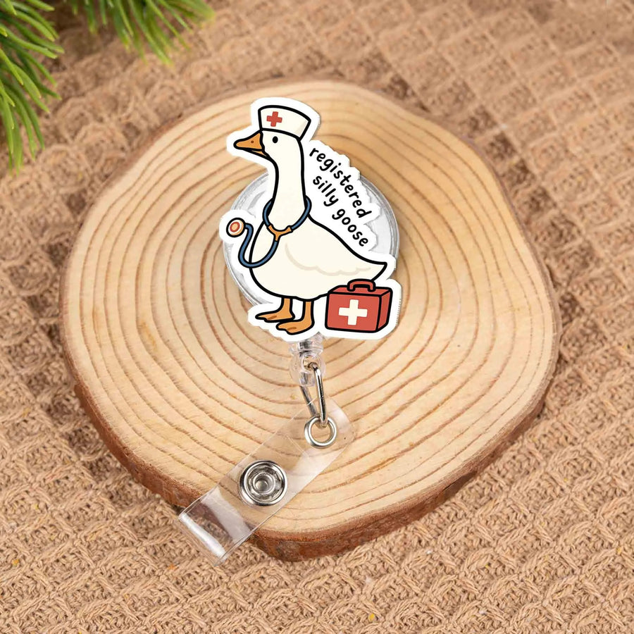Registered Silly Goose Nurse Badge Reel, Funny RN ID Holder