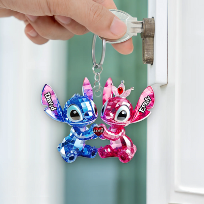Blue Monster Couple Acrylic Keychain - Personalized Gifts For Couples