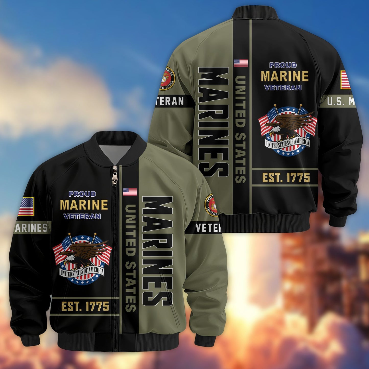 US Veterans Bomber Jacket 2, Gifts For US Veterans, Gifts On Father's Day, Veterans Day