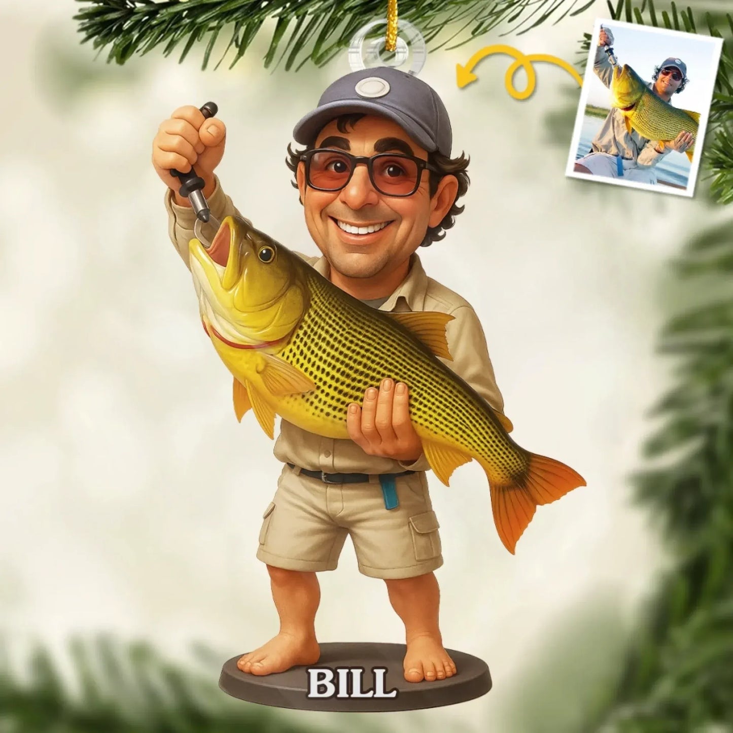 Custom Photo Acrylic Ornament - Personalized Christmas Birthday Fishing Gifts For Fisherman