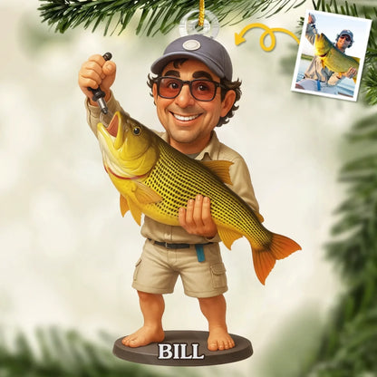 Custom Photo Acrylic Ornament - Personalized Christmas Birthday Fishing Gifts For Fisherman