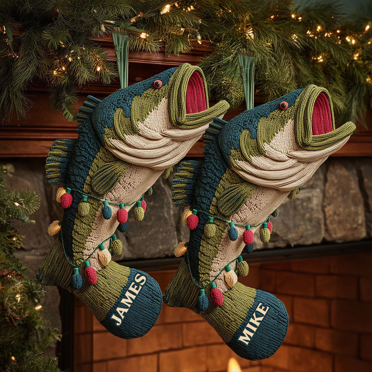 Love Fishing - Personalized Fishing Shaped Christmas Stocking