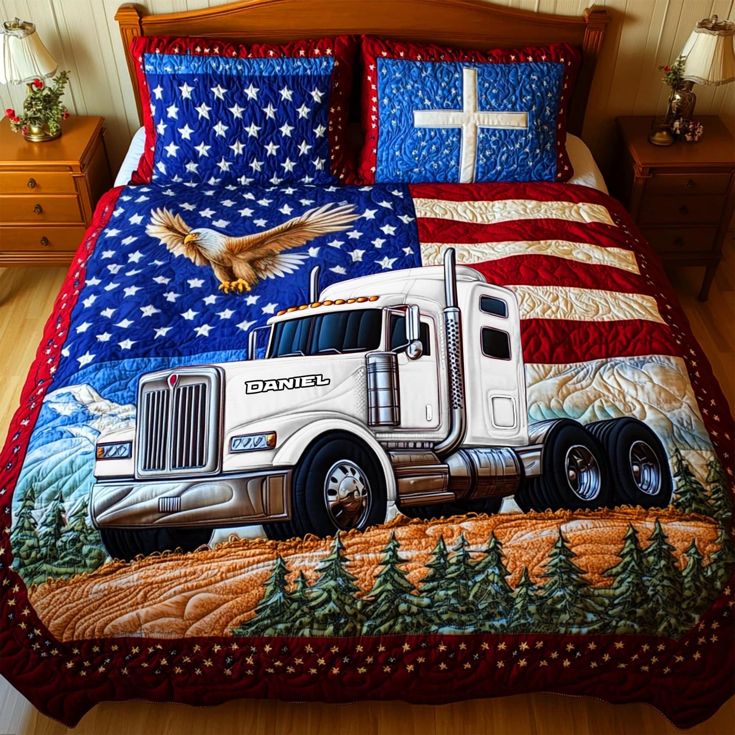 Holiday Trucker Pride Quilt Set – Personalized Christmas Gifts For Road Warriors