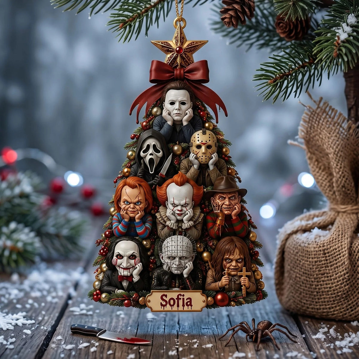 Sincerely Terror Christmas Tree Ornament - Personalized Christmas Gifts For Horror Lovers