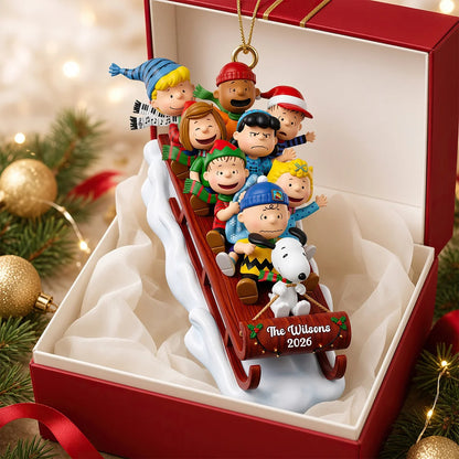 Cartoon Reindeer Cart Ornament - Personalized Gifts For Christmas Ornament