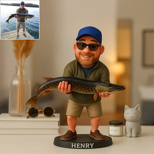 Custom Fishing Photo Pixar Cartoon Style Acrylic Plaque