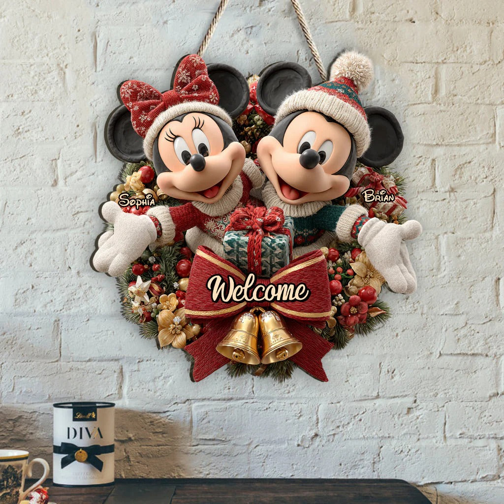 Welcome To Our Home - Personalized Mouse Custom Shaped Wood Sign