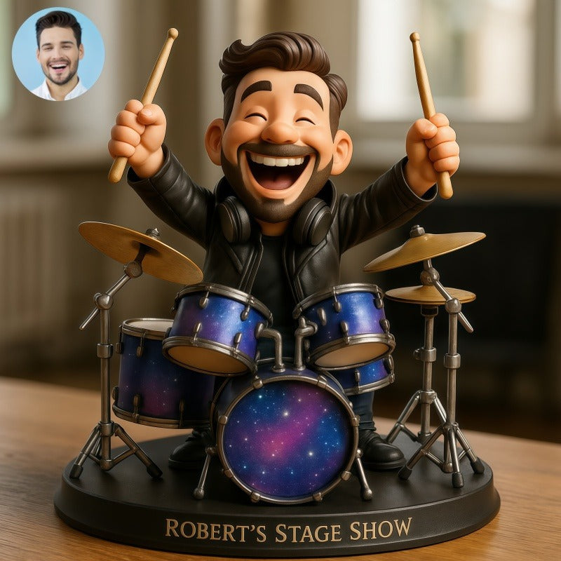 Custom Drum Set Drummer Photo Pixar Cartoon Style Acrylic Plaque