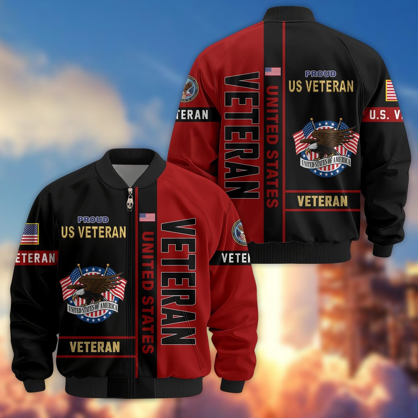 US Veterans Bomber Jacket 2, Gifts For US Veterans, Gifts On Father's Day, Veterans Day