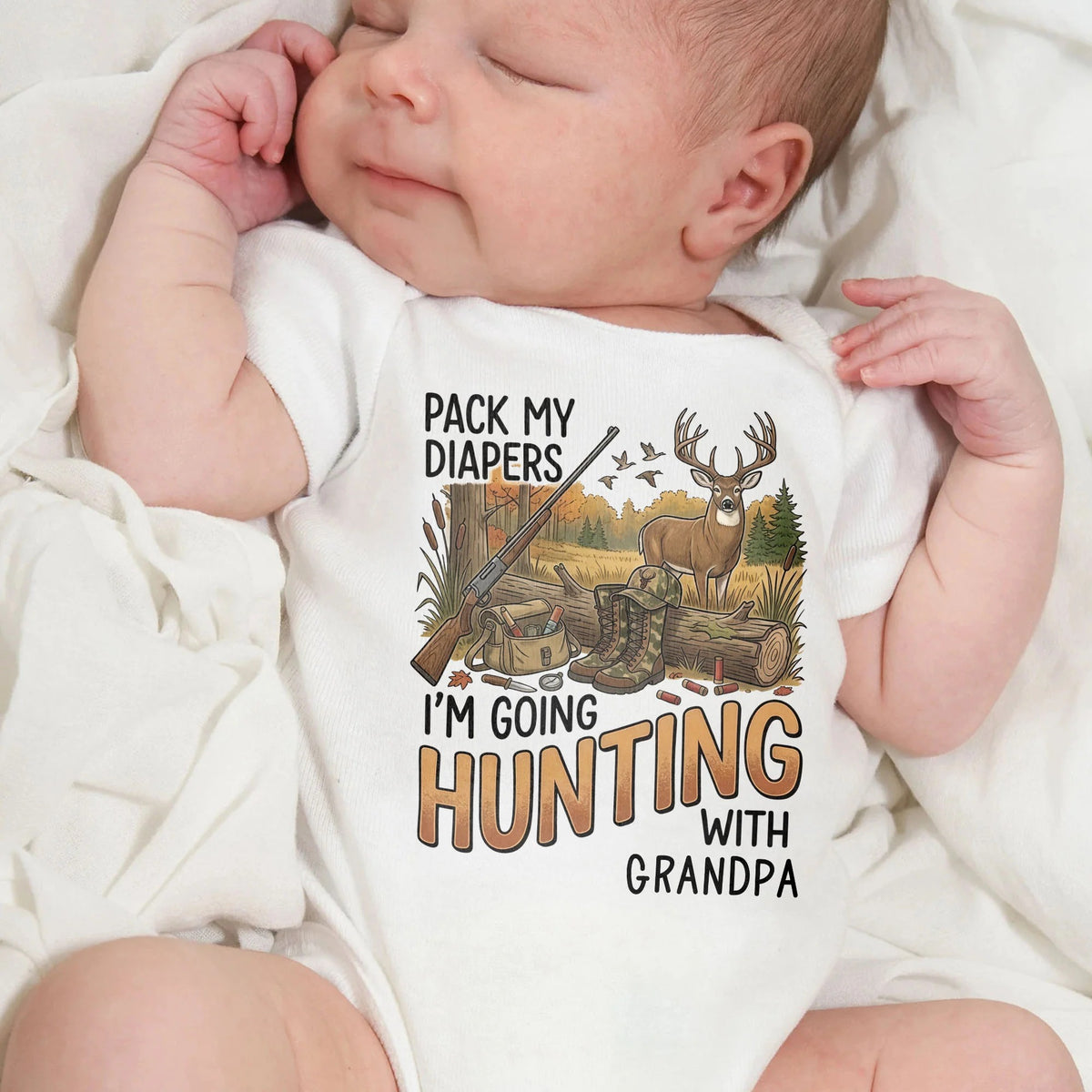 Hunting With Grandpa Baby Bodysuit, Personalized Gift For Hunting Lovers