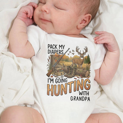 Hunting With Grandpa Baby Bodysuit, Personalized Gift For Hunting Lovers