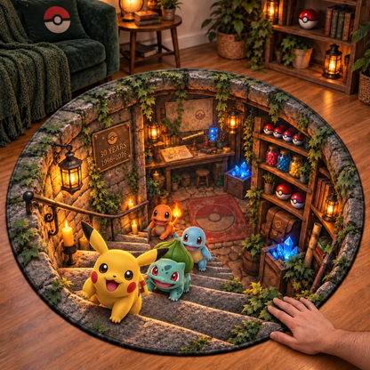 30th Anniversary Adventure Creature Round Rug – Retro Game Room Floor Decor