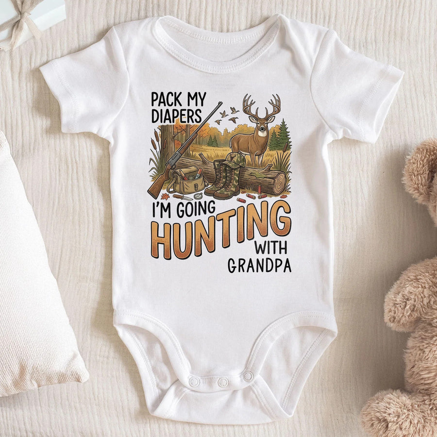 Hunting With Grandpa Baby Bodysuit, Personalized Gift For Hunting Lovers