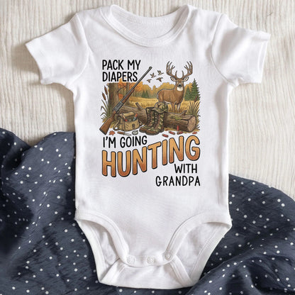 Hunting With Grandpa Baby Bodysuit, Personalized Gift For Hunting Lovers