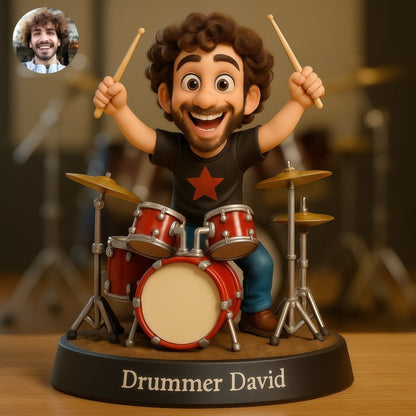 Custom Drum Set Drummer Photo Pixar Cartoon Style Acrylic Plaque