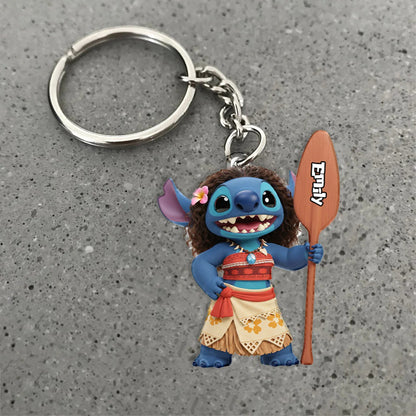 Blue Ohana Princess - Personalized Ohana Keychain