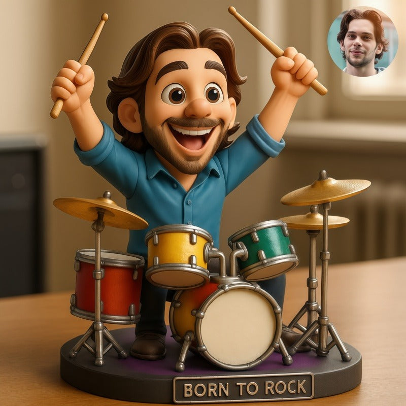 Custom Drum Set Drummer Photo Pixar Cartoon Style Acrylic Plaque