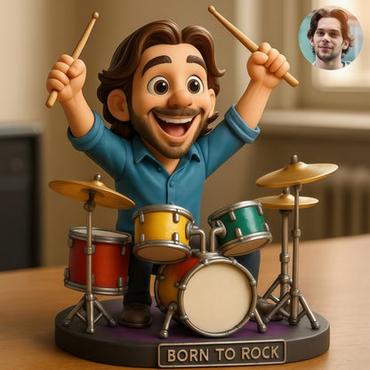 Custom Drum Set Drummer Photo Pixar Cartoon Style Acrylic Plaque
