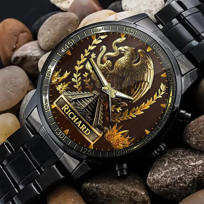 Personalized Mexican Eagle Pyramid Watch - Emblem Dial with Custom Name