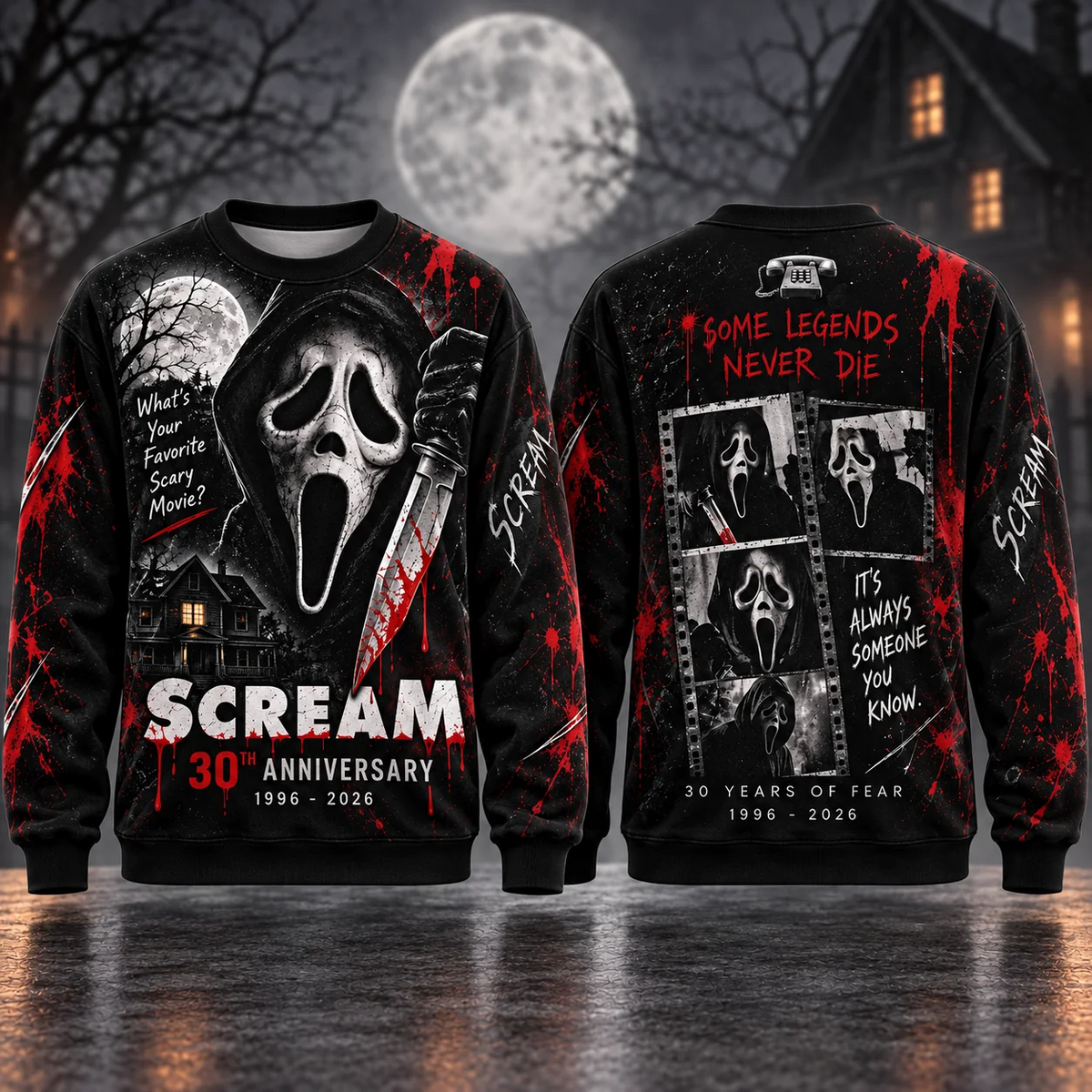 30 Years of Fear Horror Hoodie – Bloody Slasher Anniversary Pullover