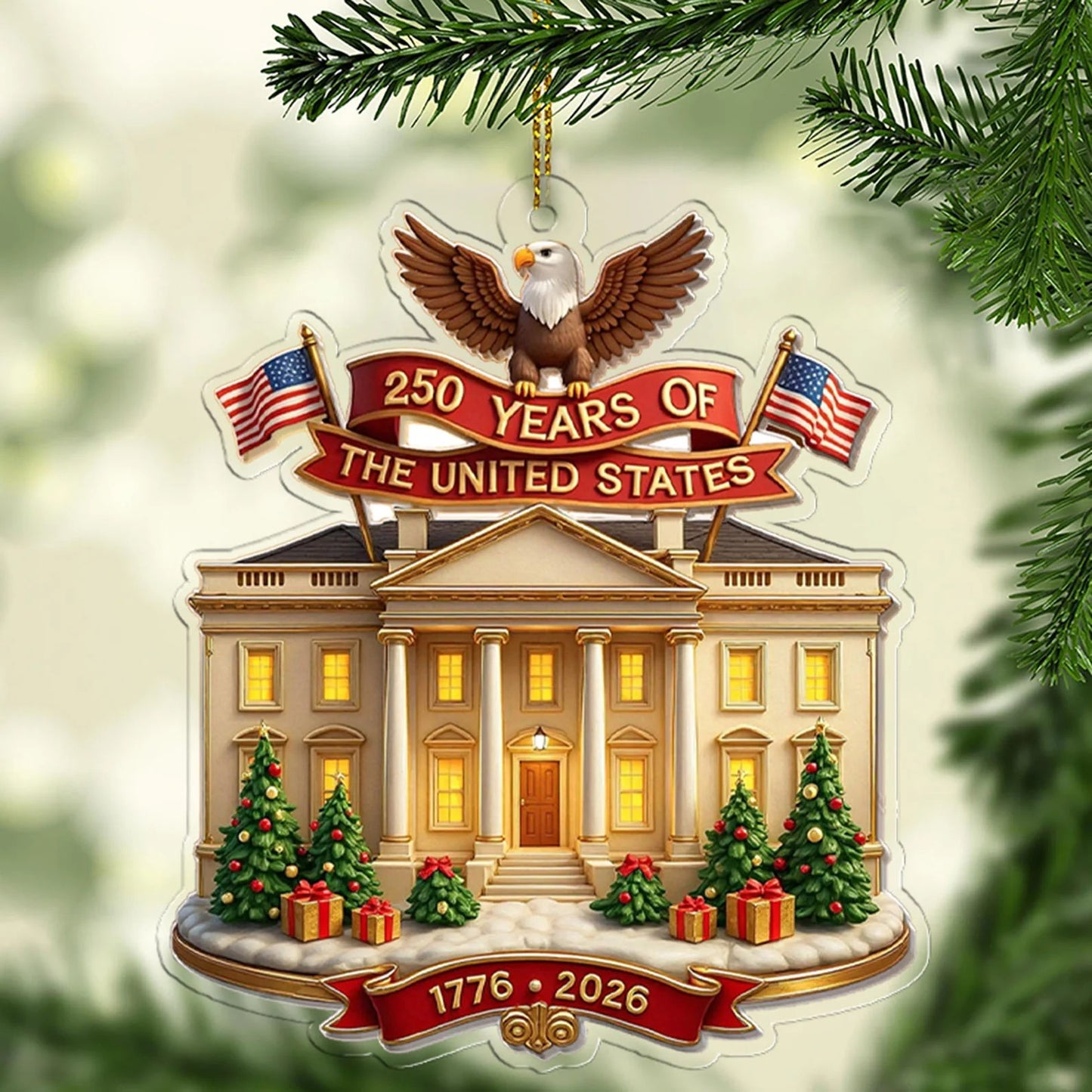 250 Years of America Acrylic Ornament, 250th Anniversary 1776–2026, Patriotic 4th of July Ornament