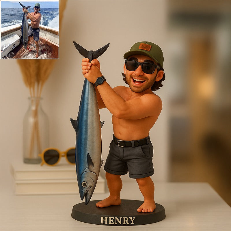 Custom Fishing Photo Pixar Cartoon Style Acrylic Plaque