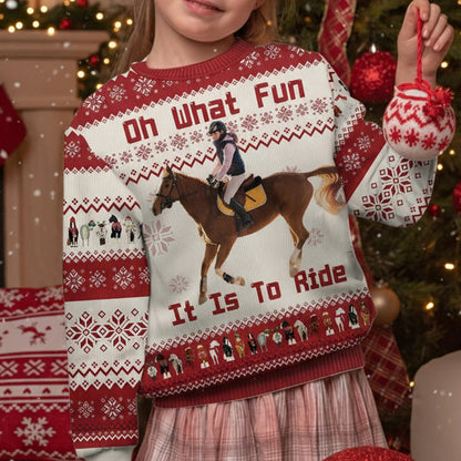 Oh What Fun It Is To Ride Christmas Gift for Horse Lovers - Personalized Horse Ugly Sweater