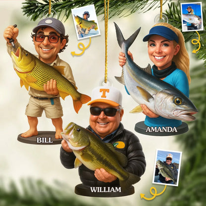 Custom Photo Acrylic Ornament - Personalized Christmas Birthday Fishing Gifts For Fisherman